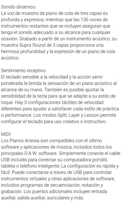 Piano marca ARTESIA performer siete octavas y media - Imagen 5