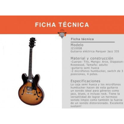 guitarra electrica tipo 335 PARQUER caja tilo,diapason de palorosa,mango de arce - Imagen 2