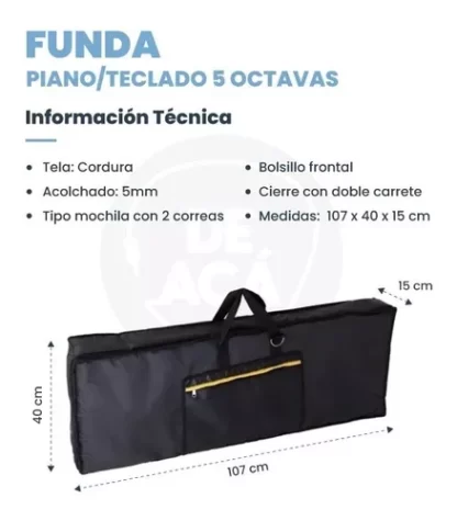 funda acolchada impermeable,para teclados de 5 octavas,acolchado en costados,con bolsillo externo - Imagen 2