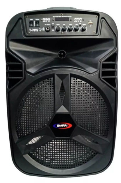Bafle potenciado SANRAI ,BT,entrada micrófono y guitarra,recargable 4 horas de uso,reverberancia programable,con ruedas y manija transporte,potencia 150w - Imagen 2