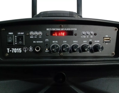 Bafle potenciado SANRAI ,BT,entrada micrófono y guitarra,recargable 4 horas de uso,reverberancia programable,con ruedas y manija transporte,potencia 150w - Imagen 3