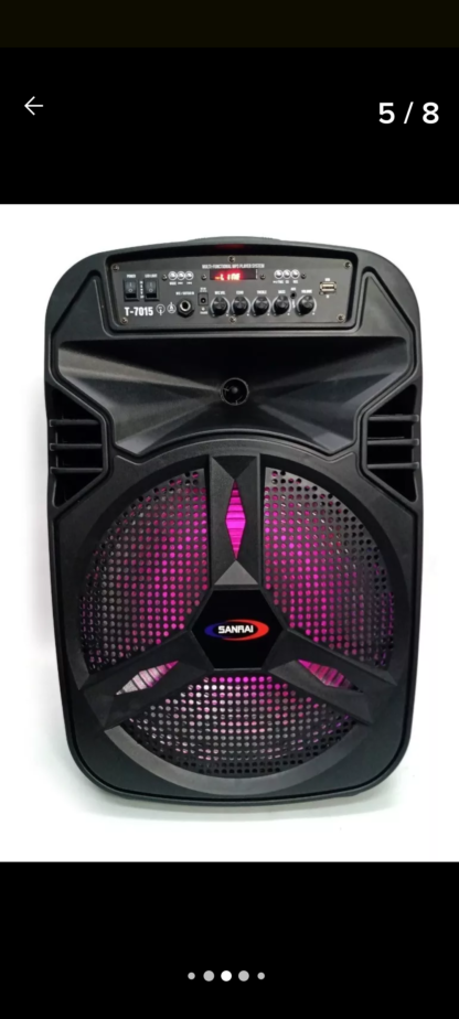 Bafle potenciado SANRAI ,BT,entrada micrófono y guitarra,recargable 4 horas de uso,reverberancia programable,con ruedas y manija transporte,potencia 150w - Imagen 4