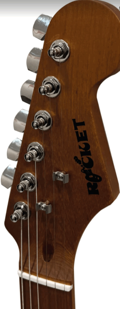 Guitarra electrica tipo Strato marca  ROCKET,tres micrófonos con palanca,llave 5 posiciones,diapasón palo Rosa,trastes alpaca - Imagen 4