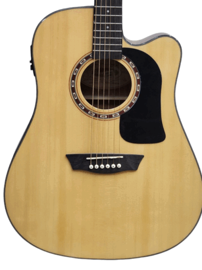 Guitarra electroacústica profesional marca WASHBURN ,modelo AD5CE APPENTICE series,diapasón palo Rosa,tapa pino abeto,lateral y fondo Mahogany,equalizador BARCUS BERRY LX4,clavijero profesional,equipada con cuerdas Daddario xp16 bronce fosforado