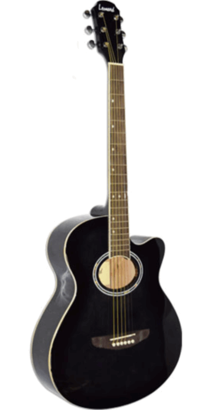 Guitarra acústica marca LEONARD tipo mini jumbo tapa maciza de abeto aro y fondo caoba clavijero precisión