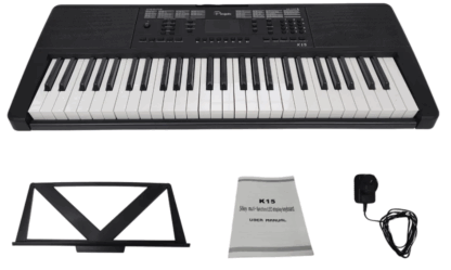 Teclado marca PARQUER modelo K15 ,54 teclas grandes tipo piano,300 sonidos alta calidad,300 ritmos incluye fuente de alimentación y atril de partitura,salida audio auricular y entrada de microfono - Imagen 3