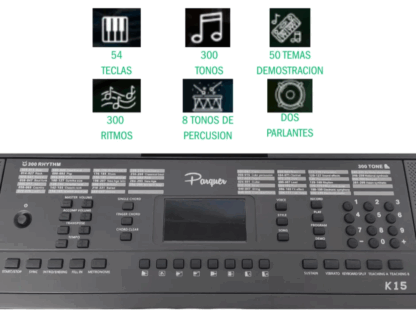 Teclado marca PARQUER modelo K15 ,54 teclas grandes tipo piano,300 sonidos alta calidad,300 ritmos incluye fuente de alimentación y atril de partitura,salida audio auricular y entrada de microfono - Imagen 6