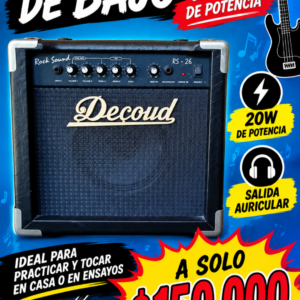Amplificador de bajo electrónico,pasivo o activo marca DECOUD,de 20w,parlante 8″,salida auricular,exelente sonido
