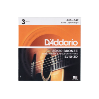 3 set de encordados para guitarra acustica Daddario EJ10-3D,bronze 80/20,calibre 0.10 extra suaves