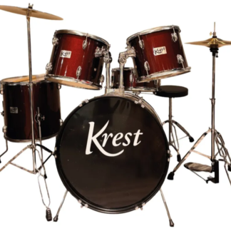 Batería 5 cuerpos para adultos KREST,medidas 12",13",14",16' y bombo 22",con set fierros ,set platillos y banqueta,cascos profundos ,fierros pata doble reforzados