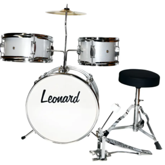 Batería para niños tres cuerpos ,marca LEONARD,Tom de 8",redoblante 10" y bombo de 13", incluye platillo,banqueta ,llave afinar y pedal bombo