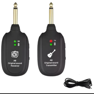 Sistema inhalambrico para guitarra,bajo teclados etc . ,transmisor y receptor,alcance 50 mts en espacio abierto,carga USB, marca A8